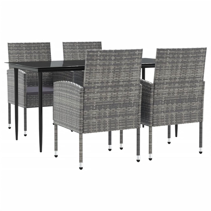 vidaXL 5 Piece Garden Dining Set Grey and Black Poly Rattan and Steel