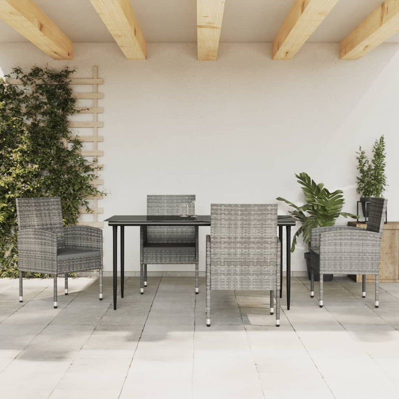 vidaXL 5 Piece Garden Dining Set Grey and Black Poly Rattan and Steel