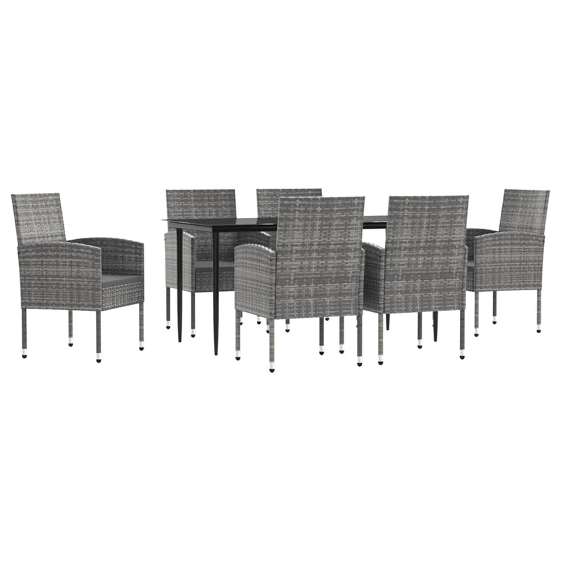 vidaXL 7 Piece Garden Dining Set Grey and Black Poly Rattan and Steel