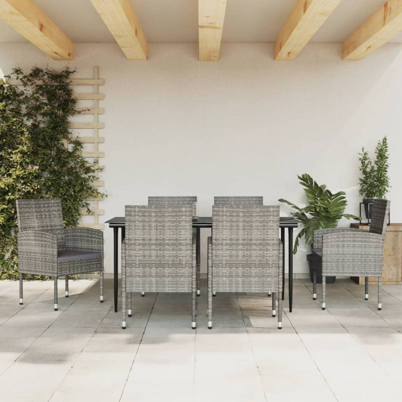 vidaXL 7 Piece Garden Dining Set Grey and Black Poly Rattan and Steel