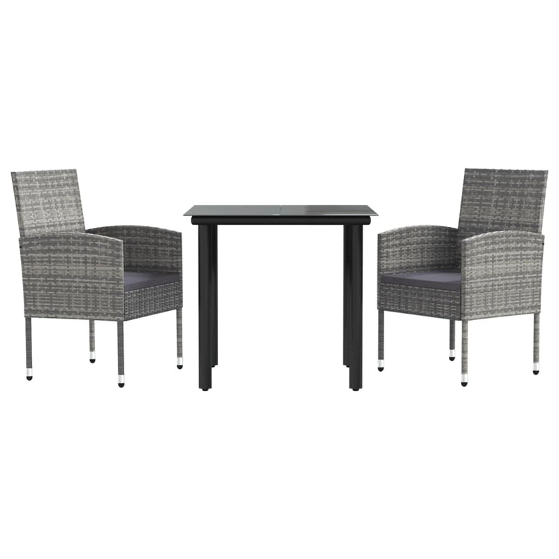vidaXL 3 Piece Garden Dining Set Grey and Black Poly Rattan and Steel