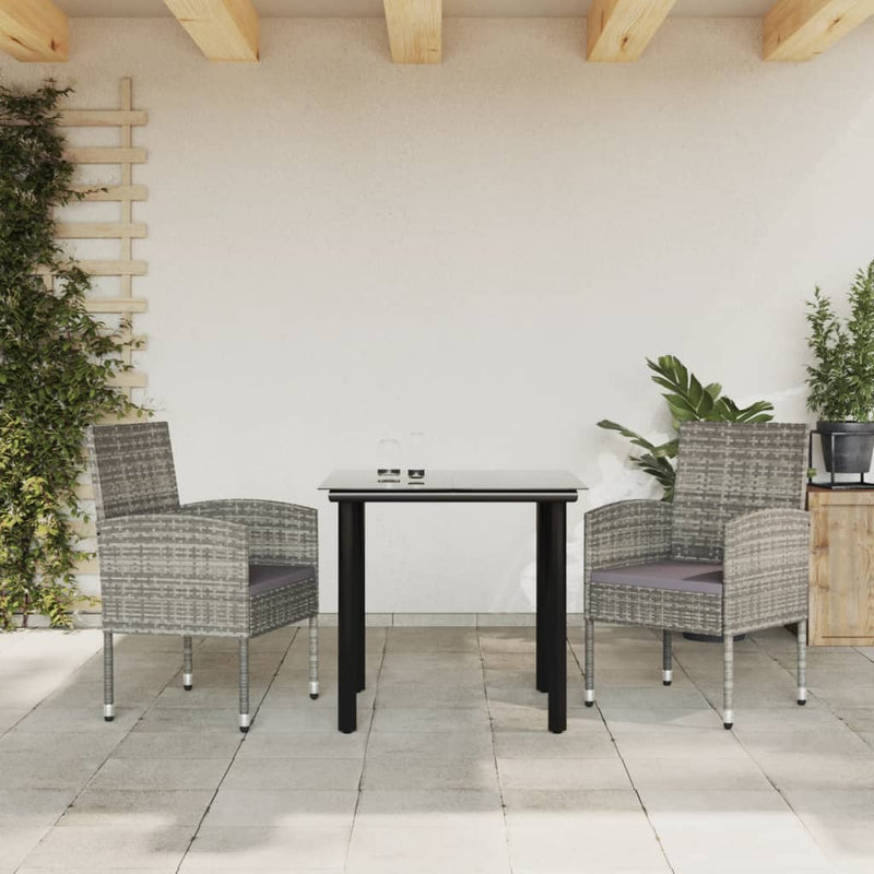 vidaXL 3 Piece Garden Dining Set Grey and Black Poly Rattan and Steel