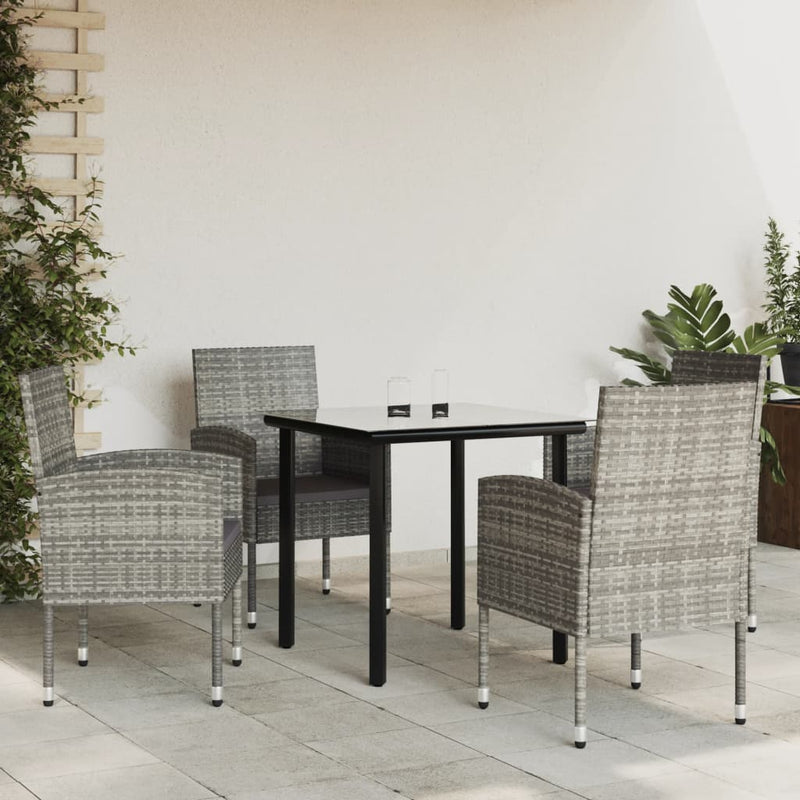 vidaXL 5 Piece Garden Dining Set Grey and Black Poly Rattan and Steel