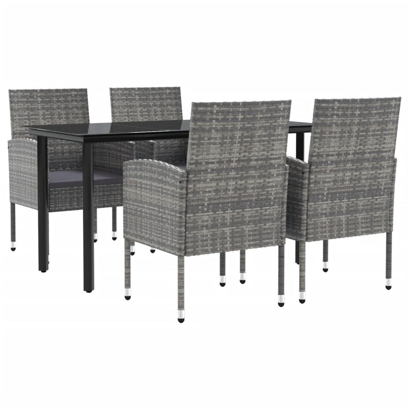 vidaXL 5 Piece Garden Dining Set Grey and Black Poly Rattan and Steel