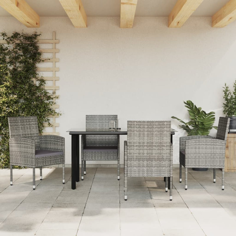 vidaXL 5 Piece Garden Dining Set Grey and Black Poly Rattan and Steel