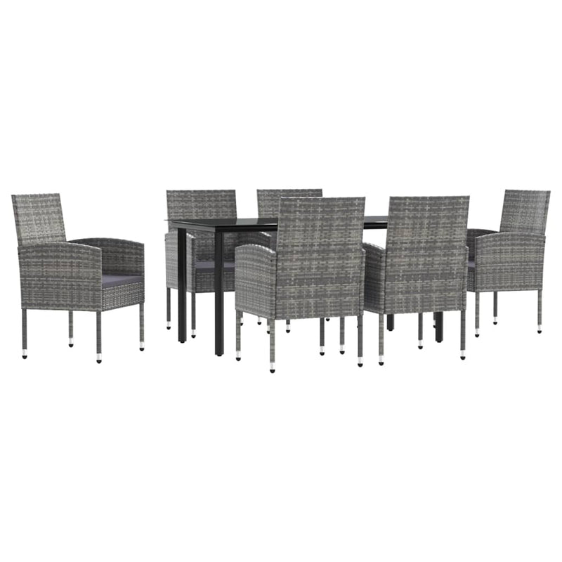 vidaXL 7 Piece Garden Dining Set Grey and Black Poly Rattan and Steel