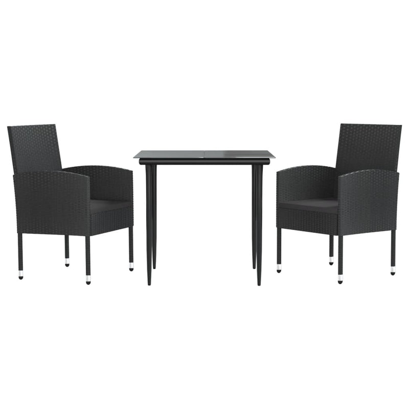 vidaXL 3 Piece Garden Dining Set Black Poly Rattan and Steel