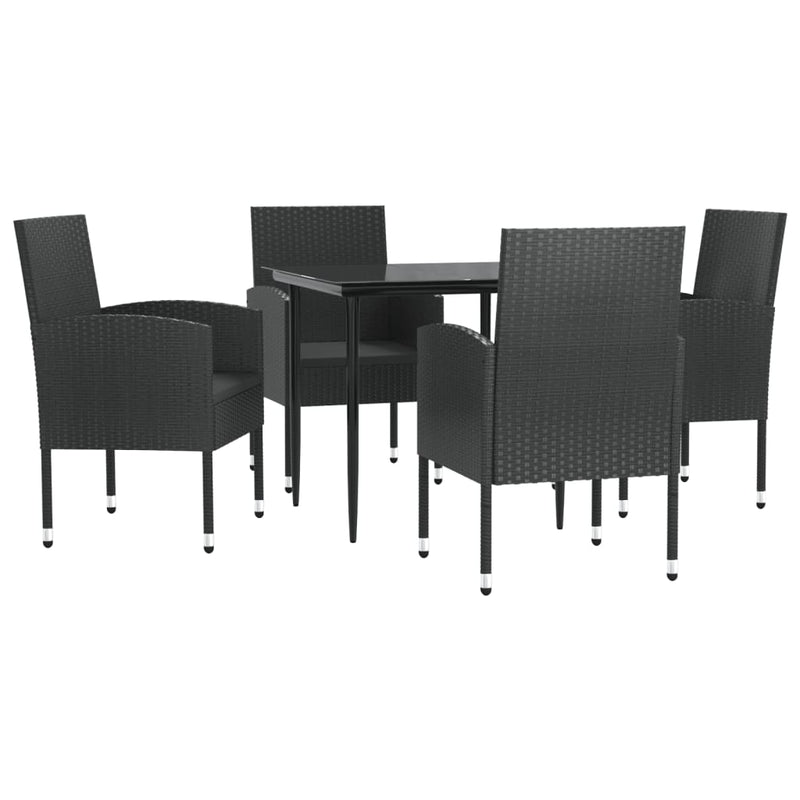 vidaXL 5 Piece Garden Dining Set Black Poly Rattan and Steel