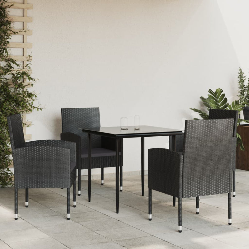 vidaXL 5 Piece Garden Dining Set Black Poly Rattan and Steel