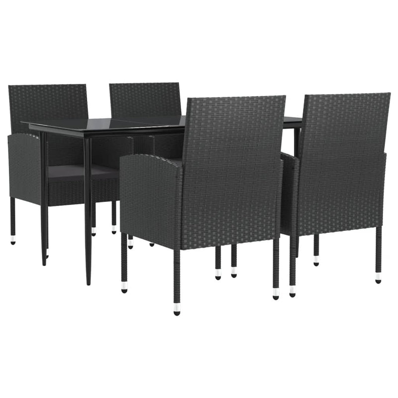 vidaXL 5 Piece Garden Dining Set Black Poly Rattan and Steel