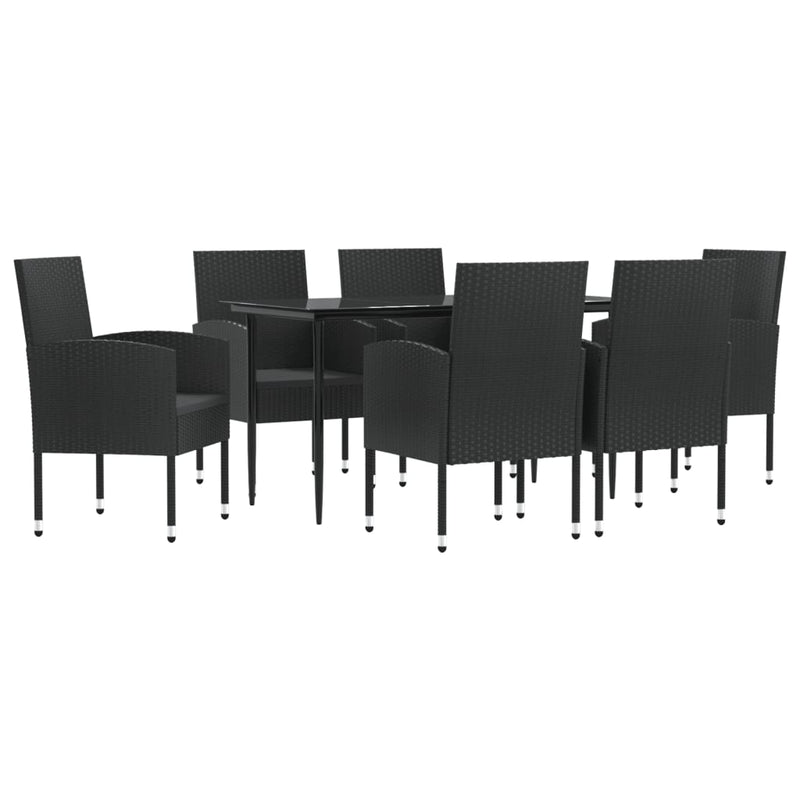 vidaXL 7 Piece Garden Dining Set Black Poly Rattan and Steel