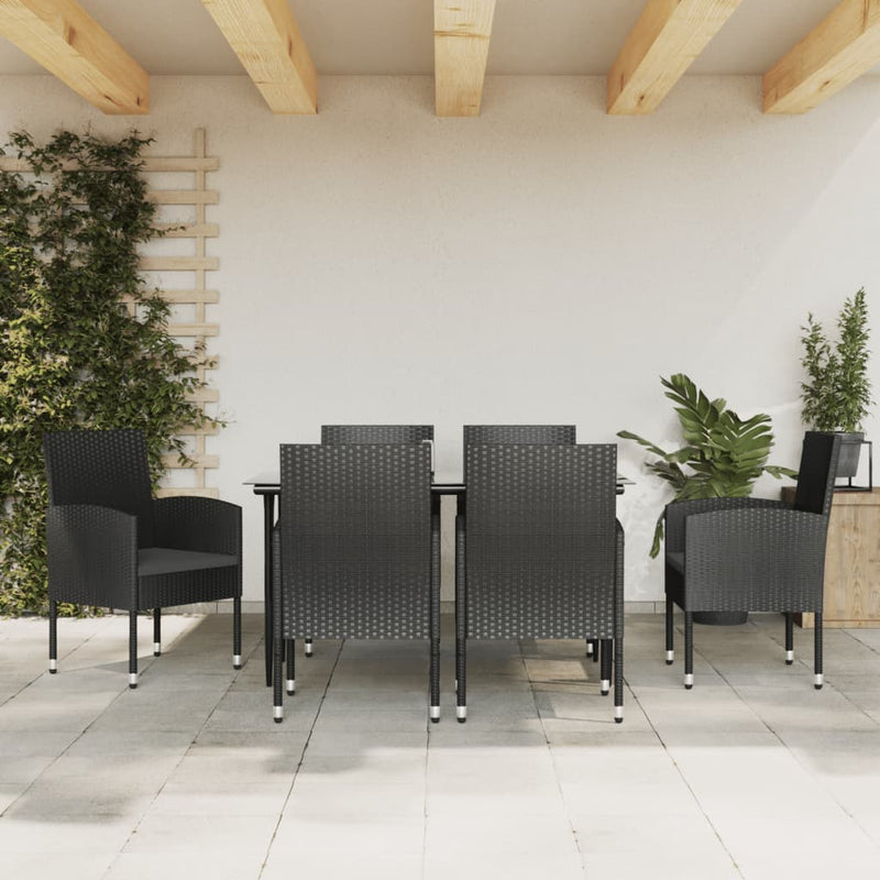 vidaXL 7 Piece Garden Dining Set Black Poly Rattan and Steel