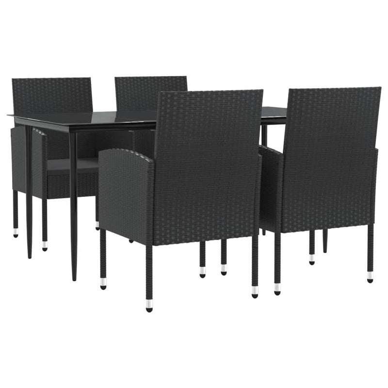 vidaXL 5 Piece Garden Dining Set Black Poly Rattan and Steel