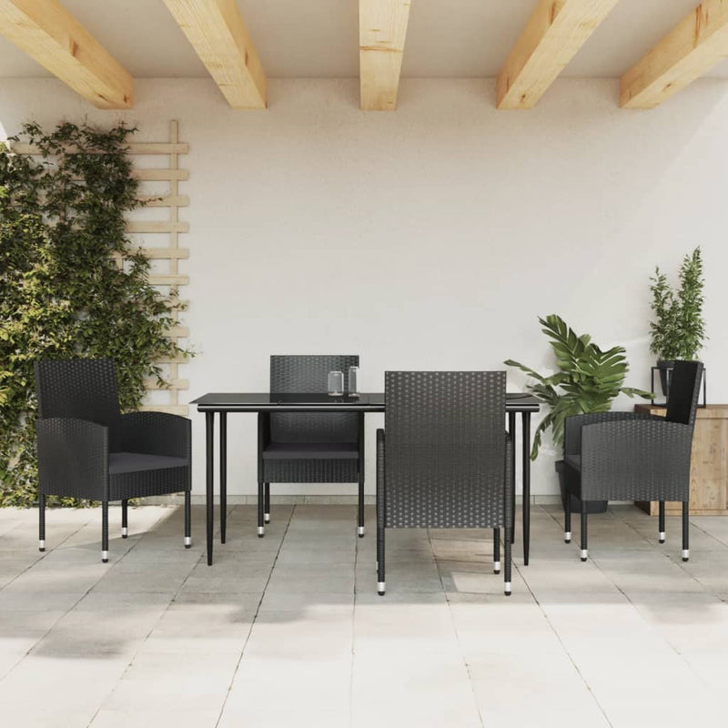 vidaXL 5 Piece Garden Dining Set Black Poly Rattan and Steel