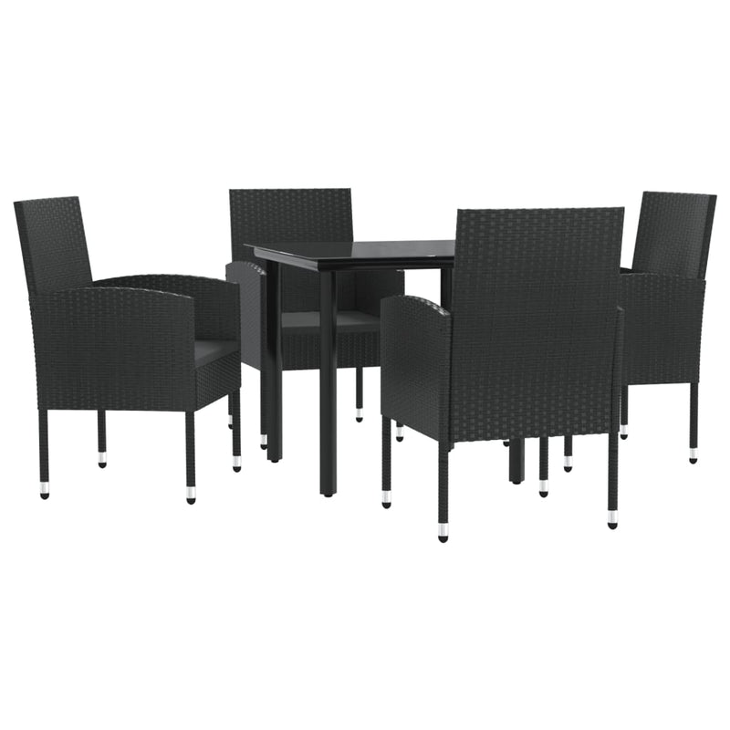 vidaXL 5 Piece Garden Dining Set Black Poly Rattan and Steel