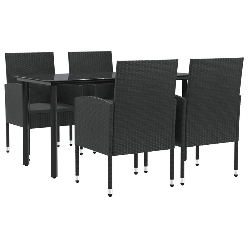 vidaXL 5 Piece Garden Dining Set Black Poly Rattan and Steel