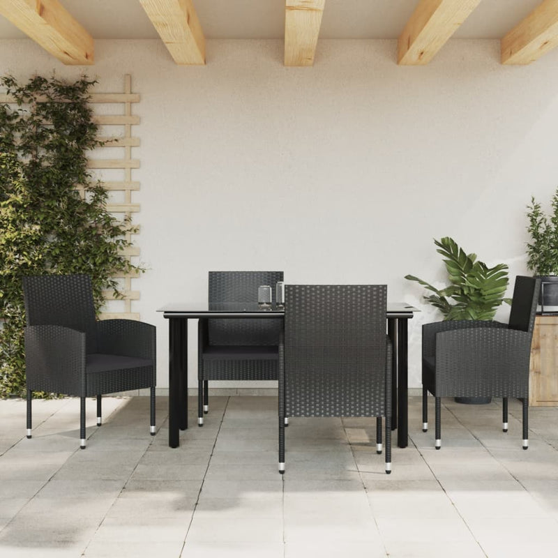 vidaXL 5 Piece Garden Dining Set Black Poly Rattan and Steel