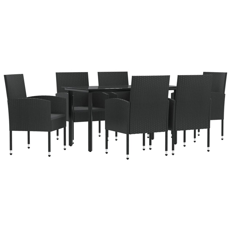 vidaXL 7 Piece Garden Dining Set Black Poly Rattan and Steel