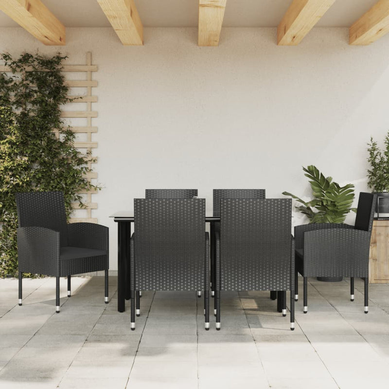 vidaXL 7 Piece Garden Dining Set Black Poly Rattan and Steel