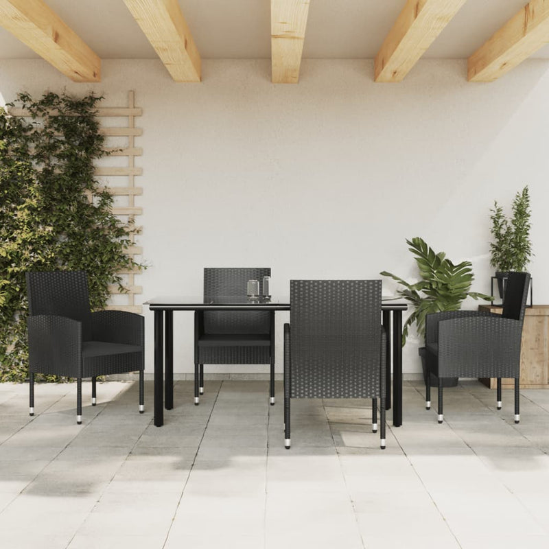vidaXL 5 Piece Garden Dining Set Black Poly Rattan and Steel