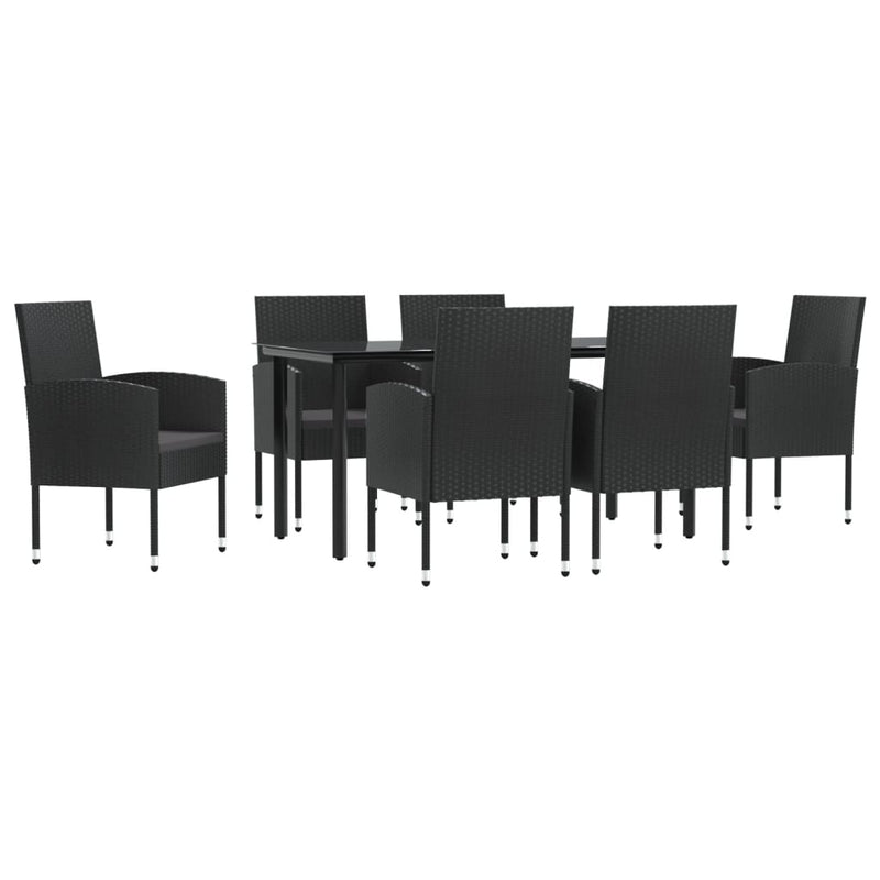 vidaXL 7 Piece Garden Dining Set Black Poly Rattan and Steel