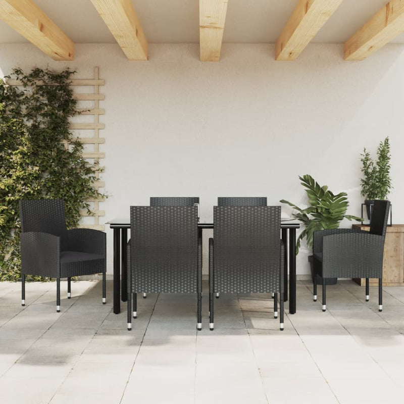 vidaXL 7 Piece Garden Dining Set Black Poly Rattan and Steel