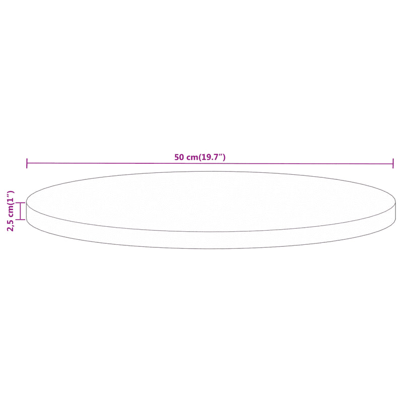 Table Top �� 50x2.5 cm Round Solid Wood Rough Mango