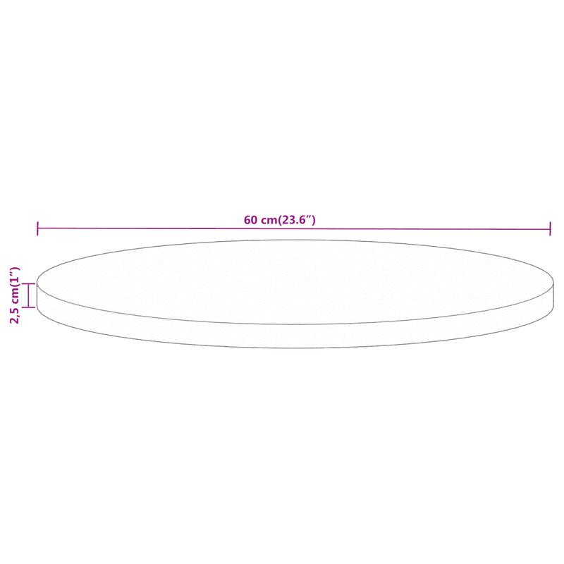 Table Top �� 60x2.5 cm Round Solid Wood Rough Mango