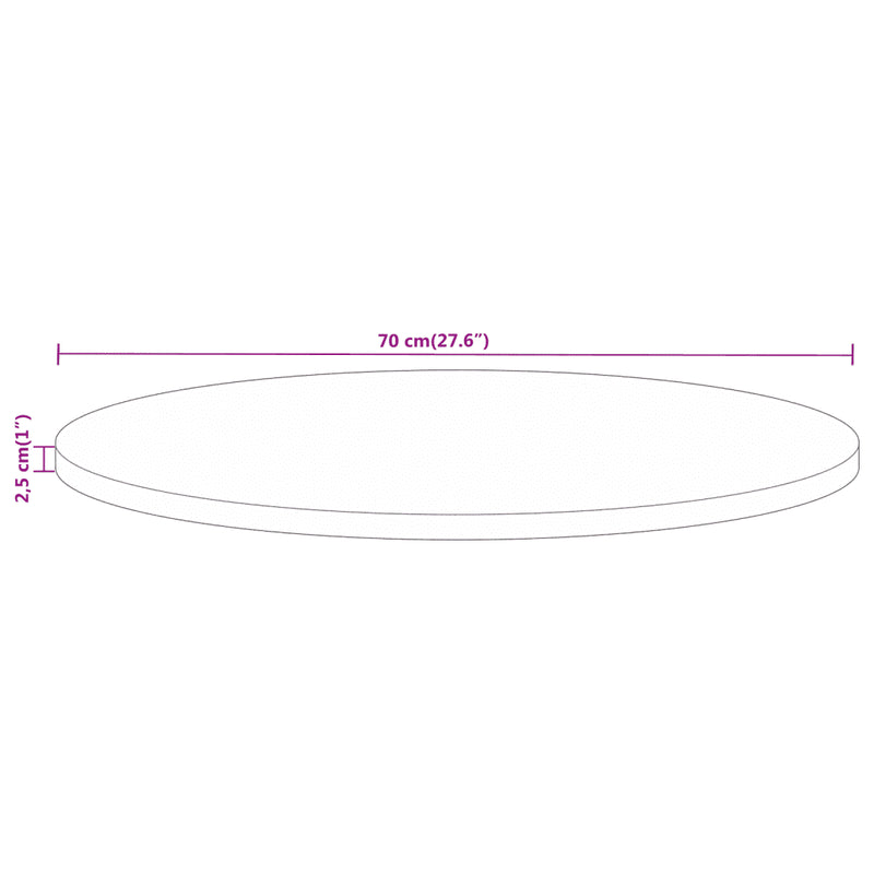 Table Top �� 70x2.5 cm Round Solid Wood Rough Mango