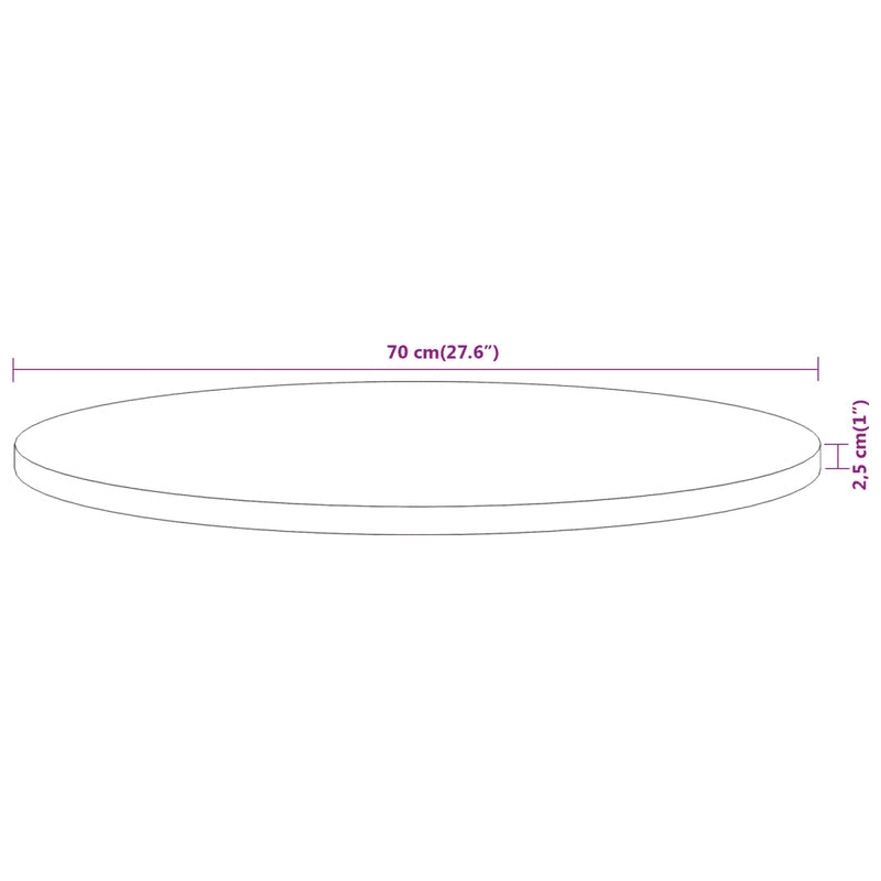 Table Top ��70x2.5 cm Round Solid Wood Acacia