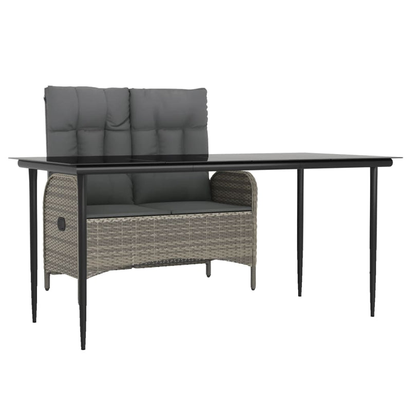 vidaXL 2 Piece Garden Dining Set with Cushions Grey Poly Rattan