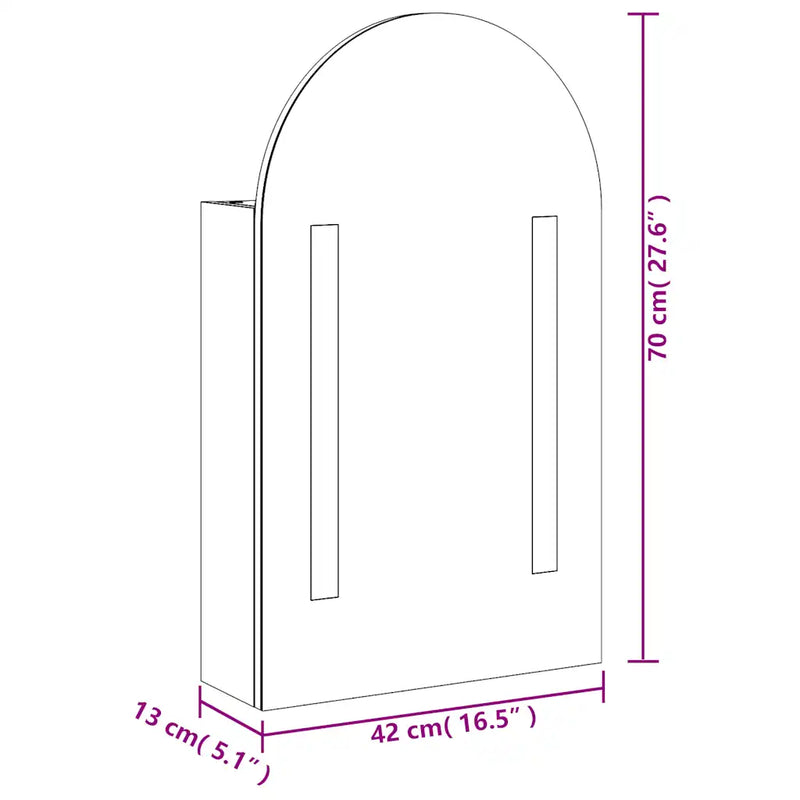 Bathroom Mirror Cabinet with LED Light Arched Grey 42x13x70 cm