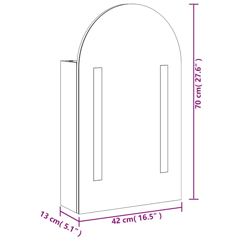 Bathroom Mirror Cabinet with LED Light Arched Black 42x13x70 cm