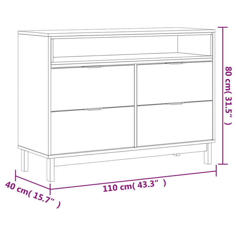 vidaXL Drawer Cabinet FLAM 110x40x80 cm Solid Wood Pine