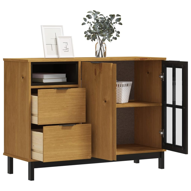 vidaXL Sideboard with Glass Door FLAM 110x40x80 cm Solid Wood Pine
