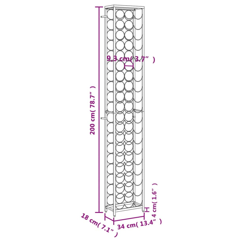 vidaXL Wine Rack for 57 Bottles Black 34x18x200 cm Wrought Iron