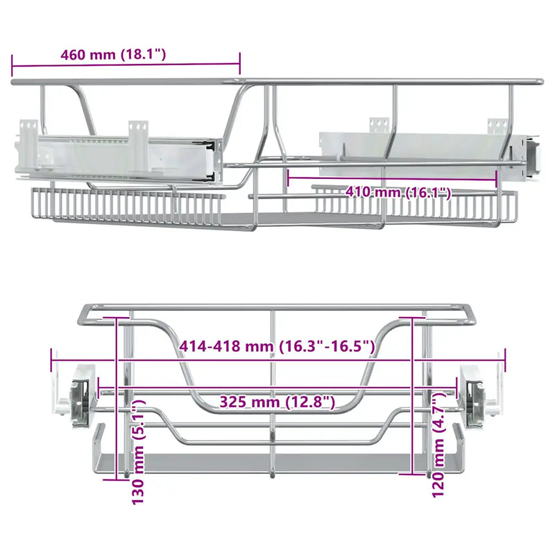 Pull-Out Wire Baskets 2 pcs Silver 45 cm