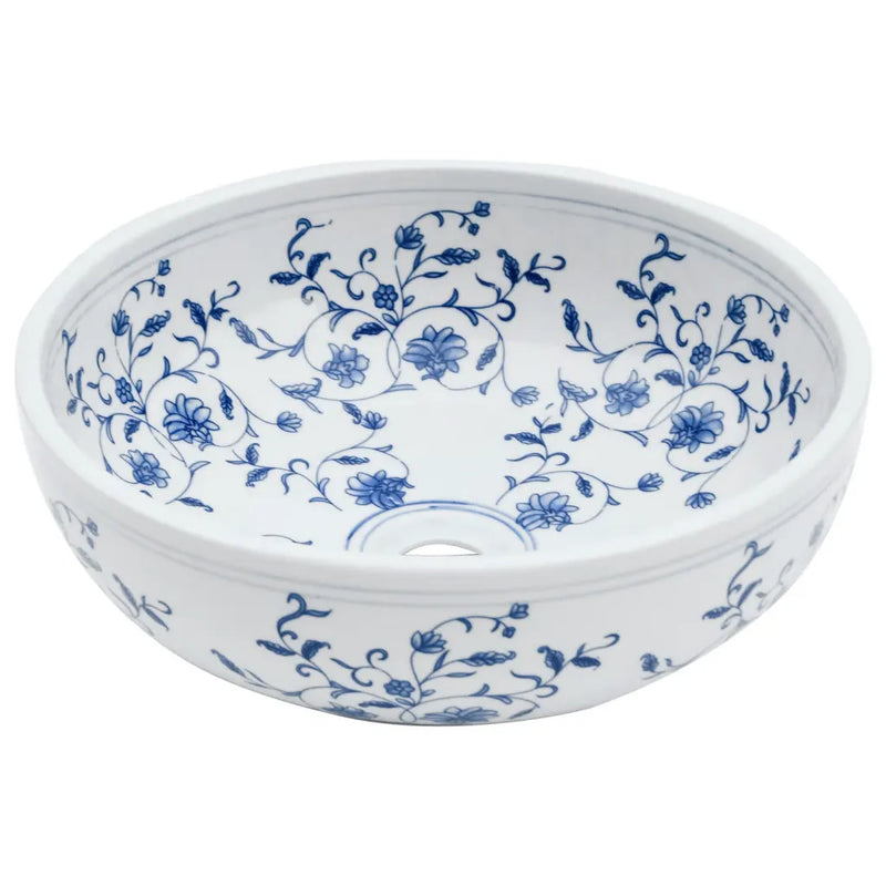 Countertop Basin White and Blue Round ��41x14 cm Ceramic