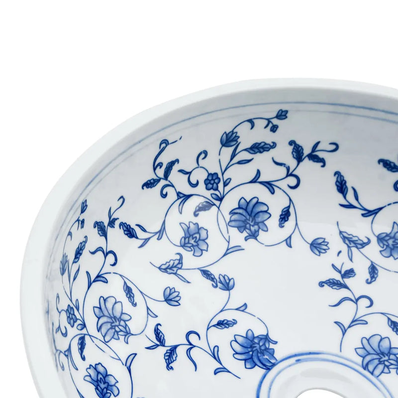 Countertop Basin White and Blue Round ��41x14 cm Ceramic