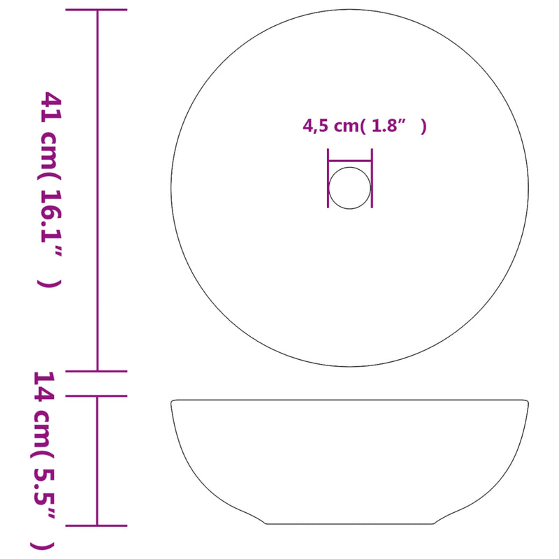 Countertop Basin White and Blue Round ��41x14 cm Ceramic