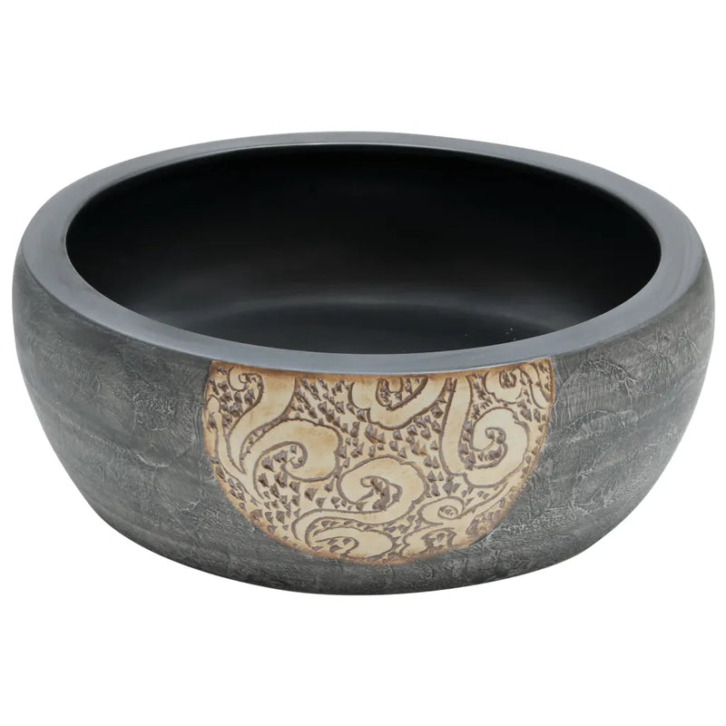 Countertop Basin Black and Brown Round ��41x14 cm Ceramic