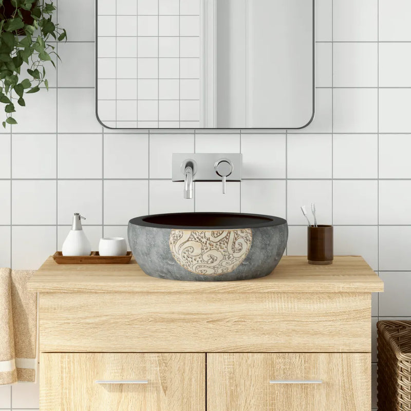 Countertop Basin Black and Brown Round ��41x14 cm Ceramic