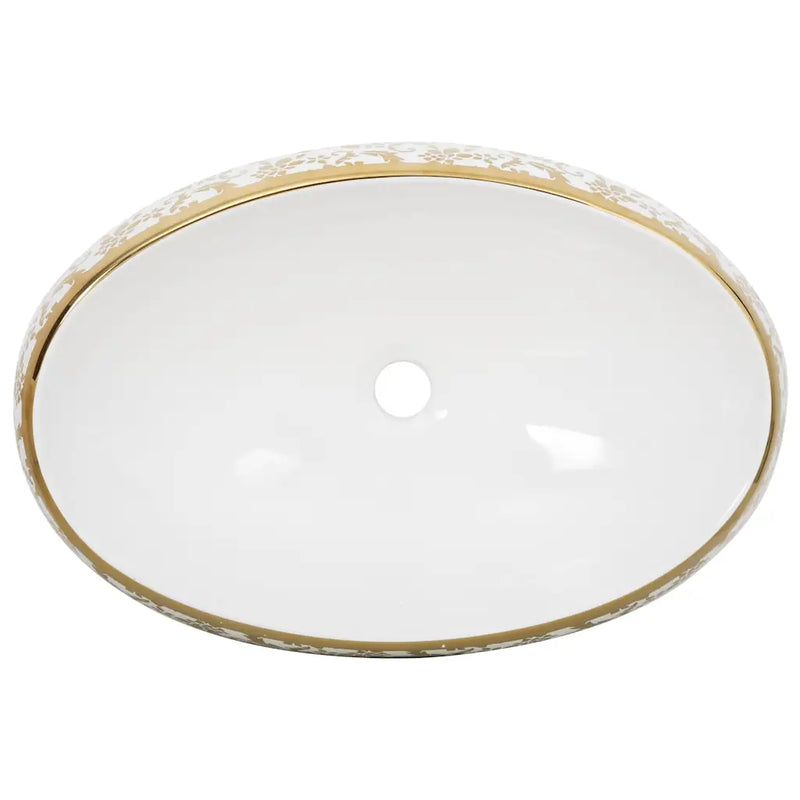 Countertop Basin White and Gold Oval 59x40x15 cm Ceramic