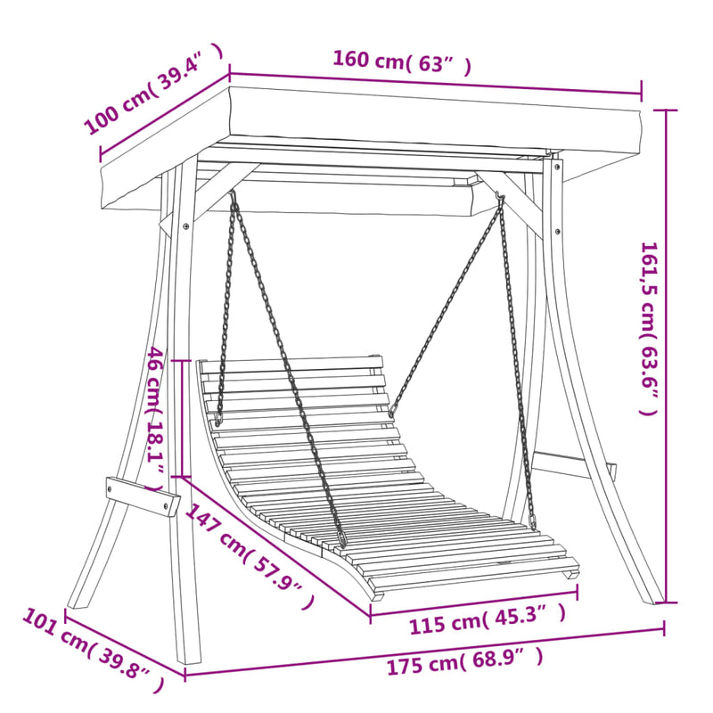 vidaXL Swing Bed with Canopy Solid Wood Spruce with Teak Finish