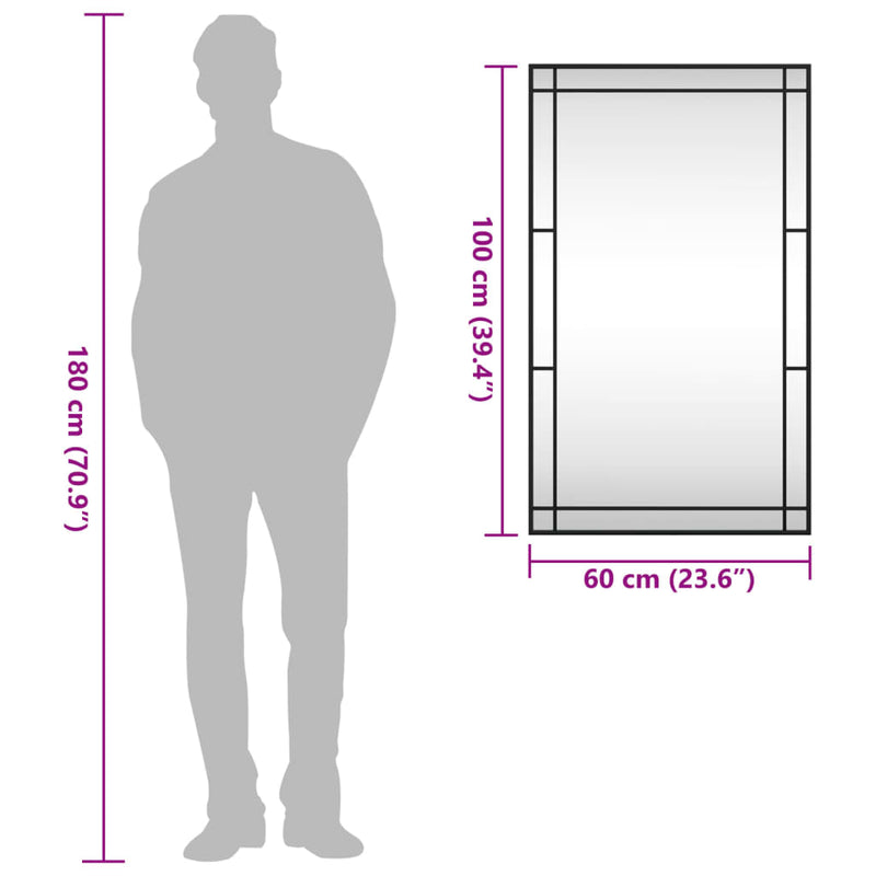 vidaXL Wall Mirror Black 60x100 cm Rectangle Iron