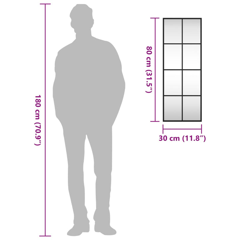 vidaXL Wall Mirror Black 30x80 cm Rectangle Iron