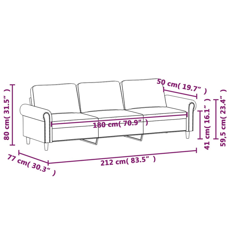 vidaXL 3-Seater Sofa Light Grey 180 cm Velvet