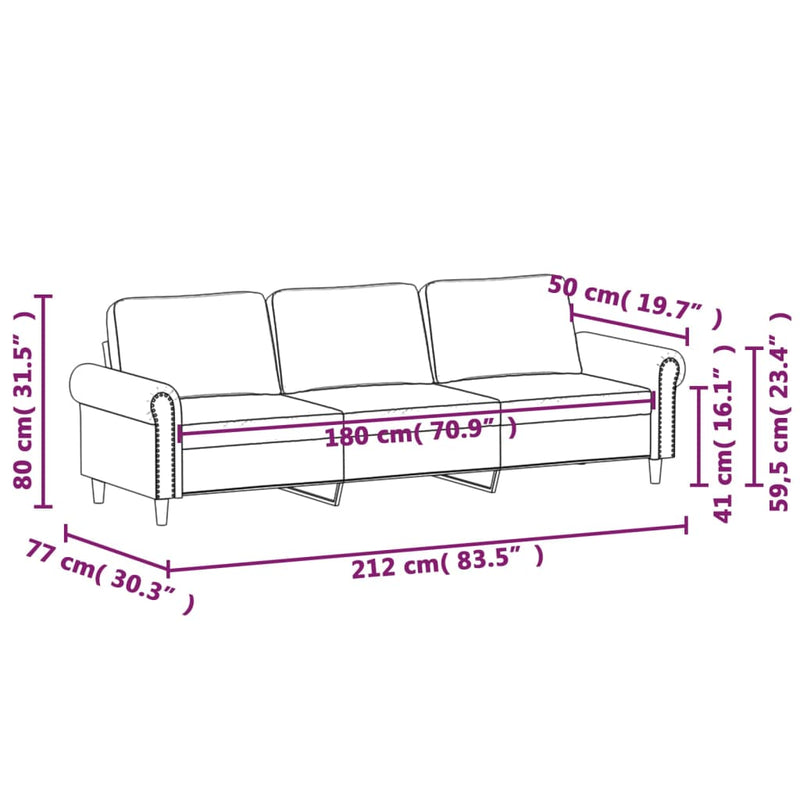 vidaXL 3-Seater Sofa Black 180 cm Velvet