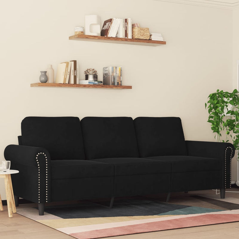 3-Seater Sofa Black 180 cm Velvet