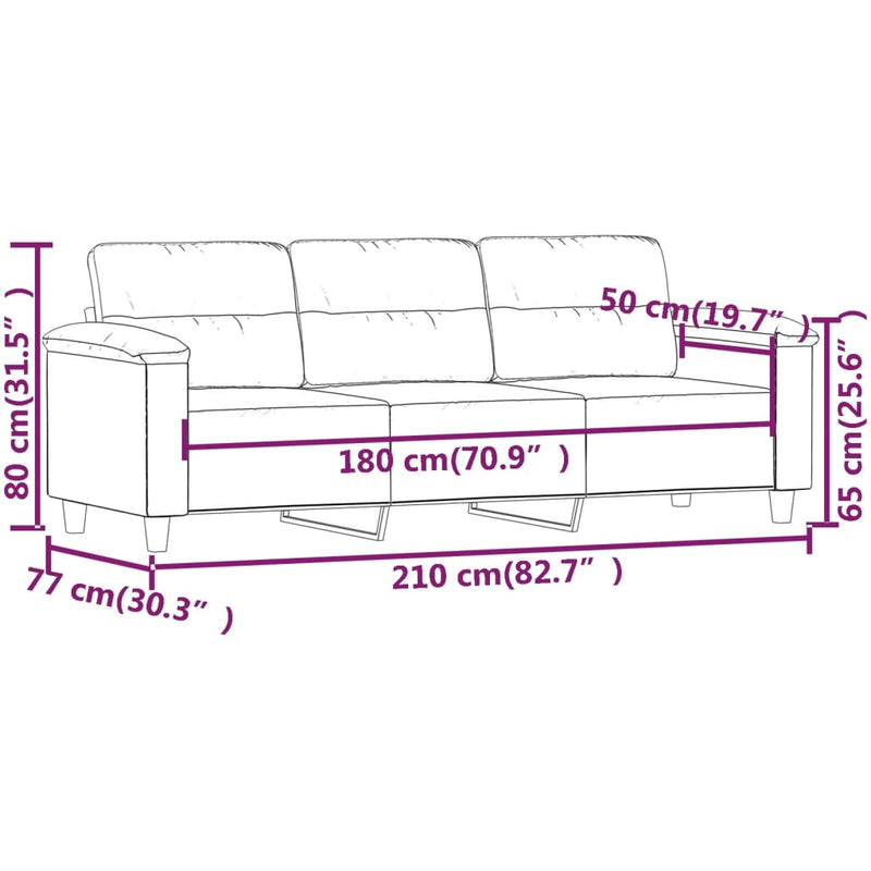 vidaXL 3-Seater Sofa Dark Grey 180 cm Microfibre Fabric